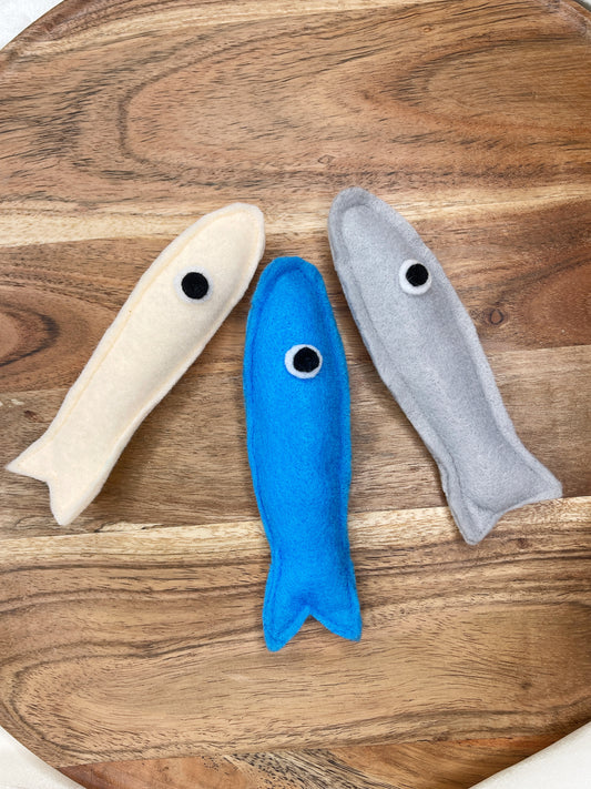 Sardines Felt Cat Toys - Set of 3 (Pink/Grey/Blue)